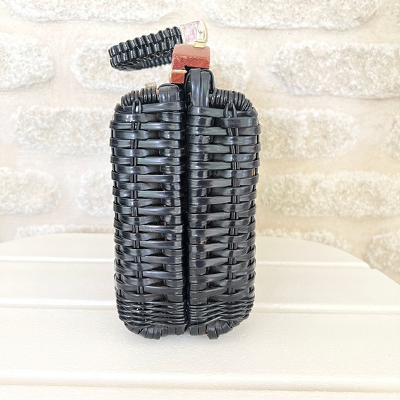 Vintage wicker box purse black vinyl woven large - Picture 4 of 12